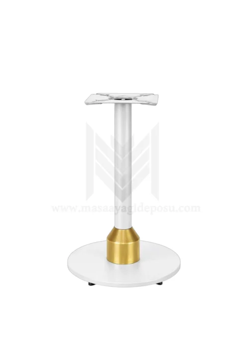 Beyaz gold yuvarlak taban metal masa ayağı Siena Serisi, cafe ve restoranlar için dekoratif ağırlıklı masa ayağı görseli.