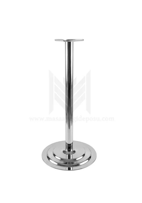 Krom bistro masa ayağı yuvarlak taban dekoratif model, parlak krom yüzeyli metal bar masa ayağı.